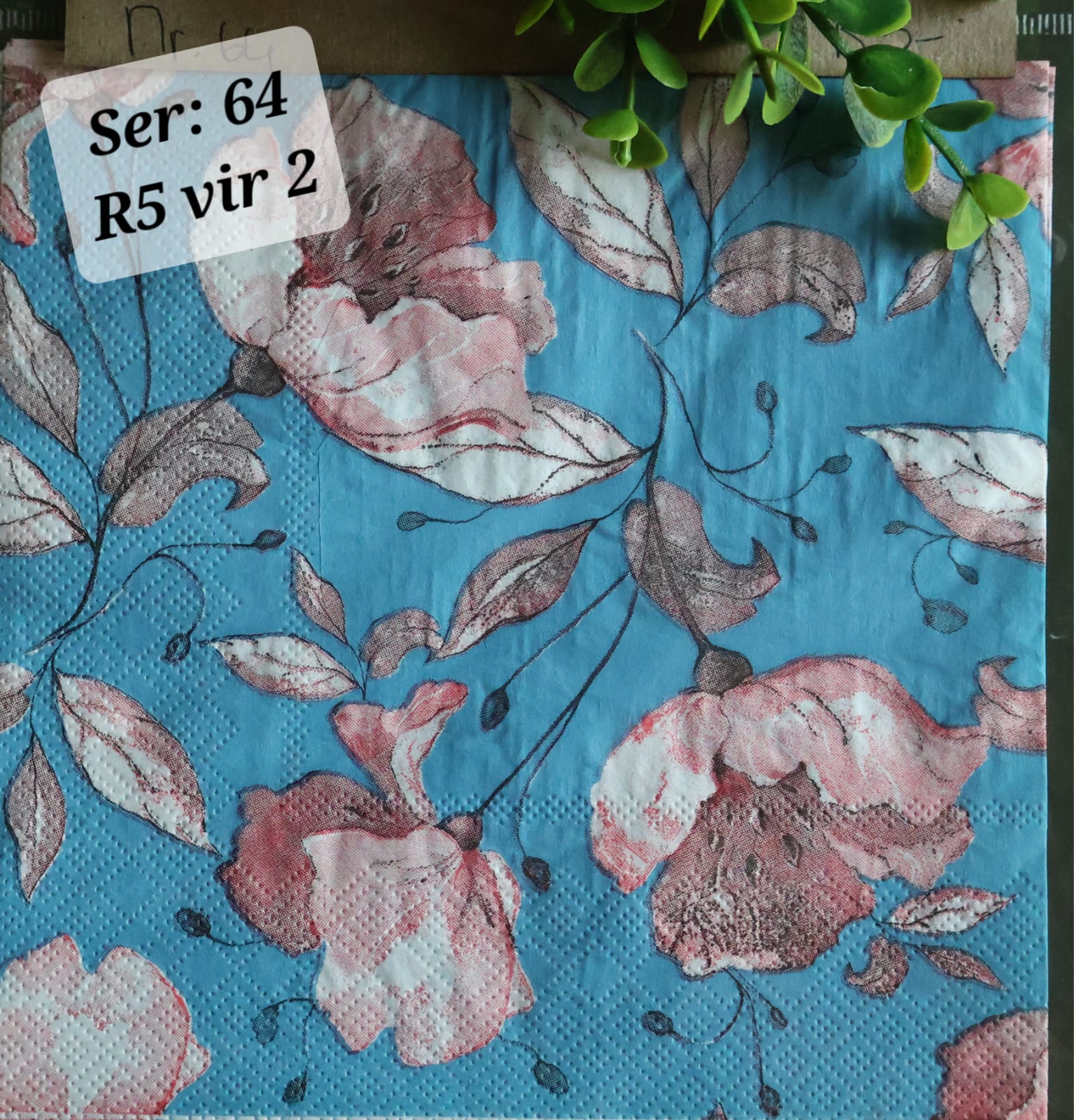 Blue and White with red Flowers